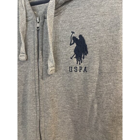 US POLO gray Zipper Hoodie Sweatshirt Front Logo Design Side Arm Print M Sz S - Picture 2 of 9